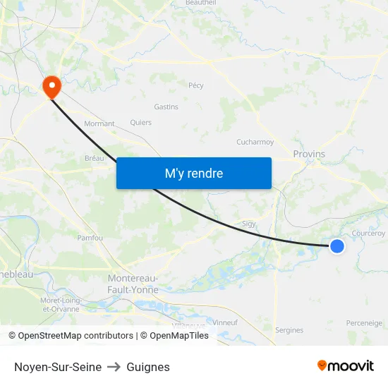 Noyen-Sur-Seine to Guignes map