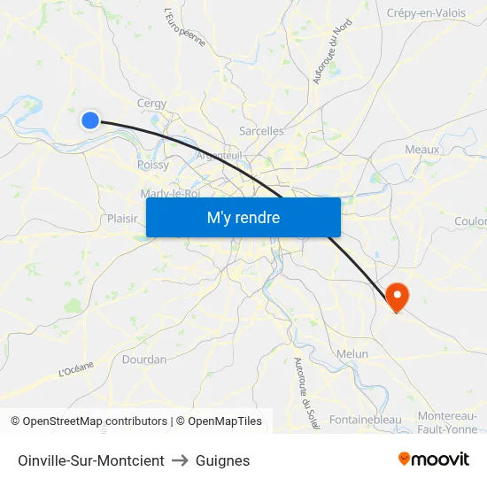 Oinville-Sur-Montcient to Guignes map