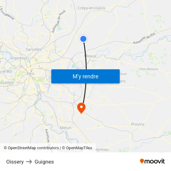 Oissery to Guignes map