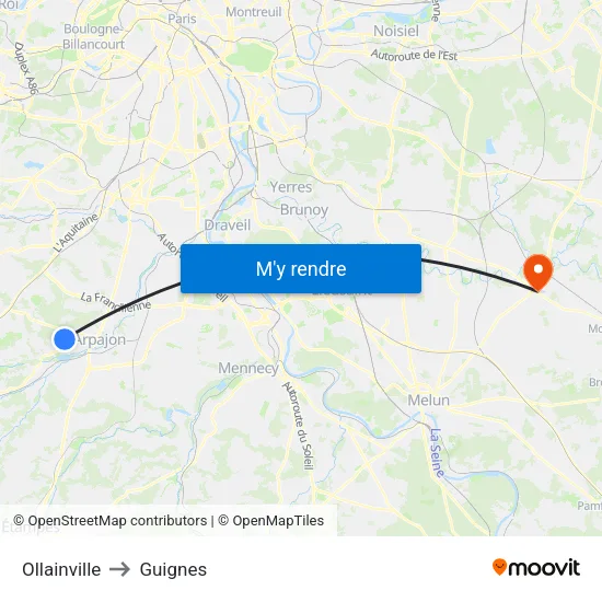 Ollainville to Guignes map