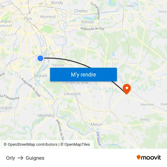 Orly to Guignes map
