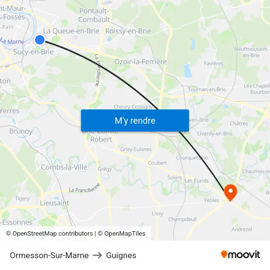 Ormesson-Sur-Marne to Guignes map