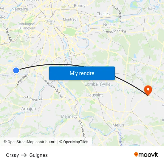 Orsay to Guignes map