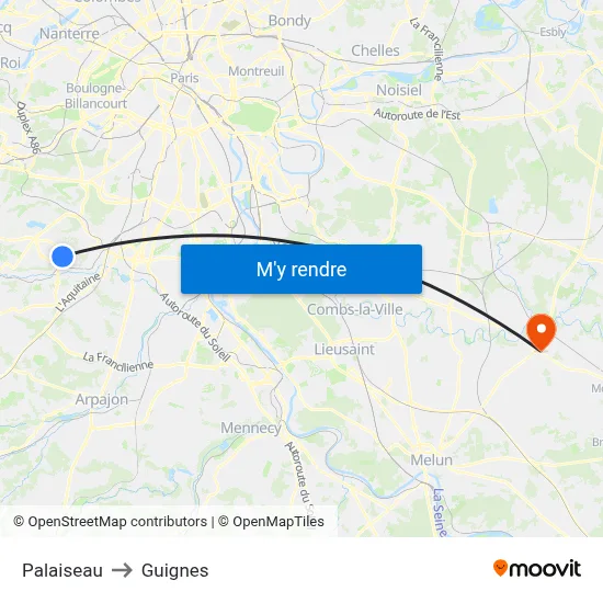 Palaiseau to Guignes map