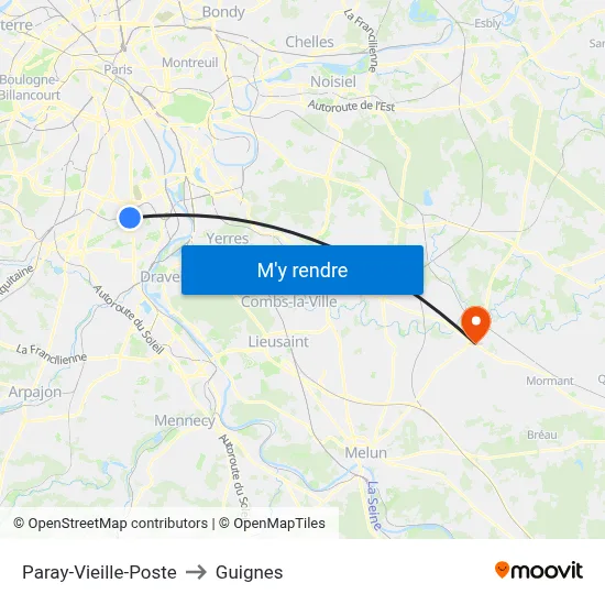 Paray-Vieille-Poste to Guignes map