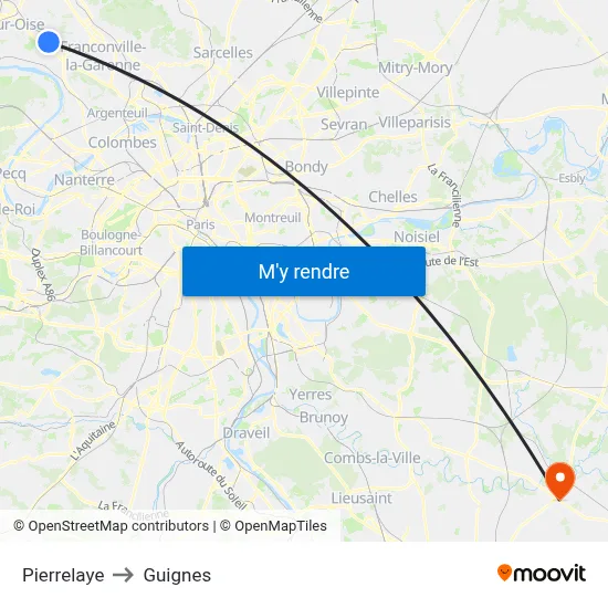 Pierrelaye to Guignes map