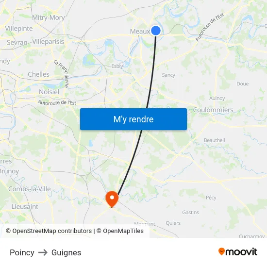 Poincy to Guignes map