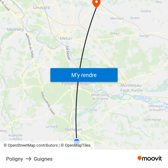 Poligny to Guignes map