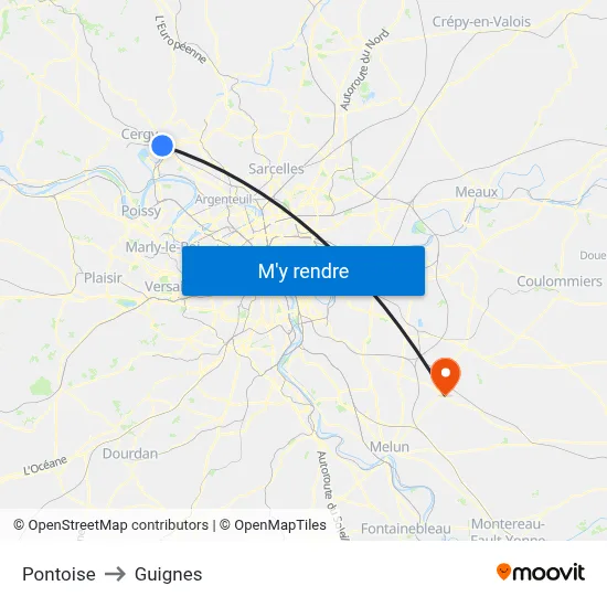 Pontoise to Guignes map