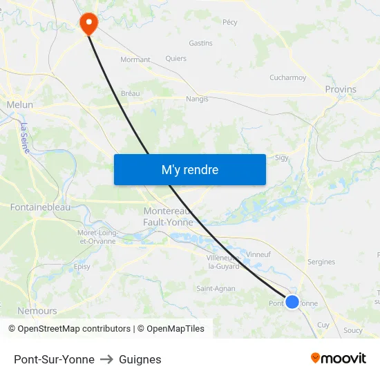 Pont-Sur-Yonne to Guignes map