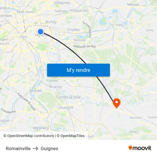 Romainville to Guignes map