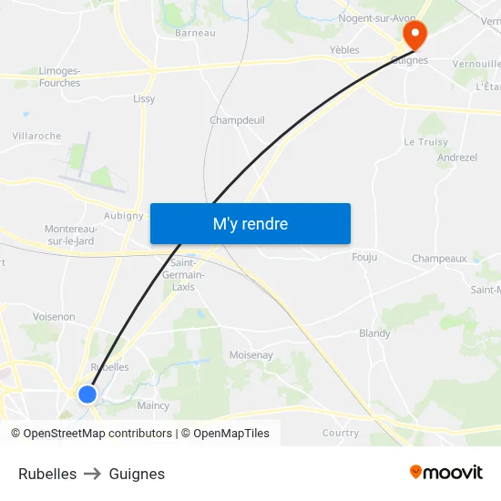 Rubelles to Guignes map