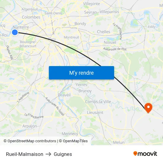 Rueil-Malmaison to Guignes map