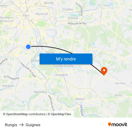 Rungis to Guignes map