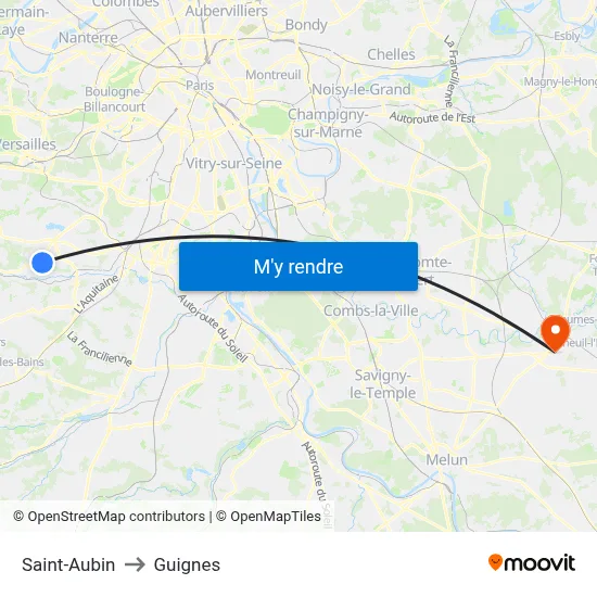 Saint-Aubin to Guignes map