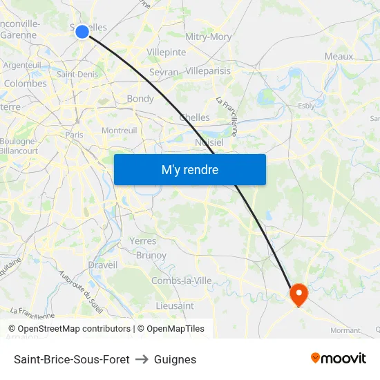 Saint-Brice-Sous-Foret to Guignes map
