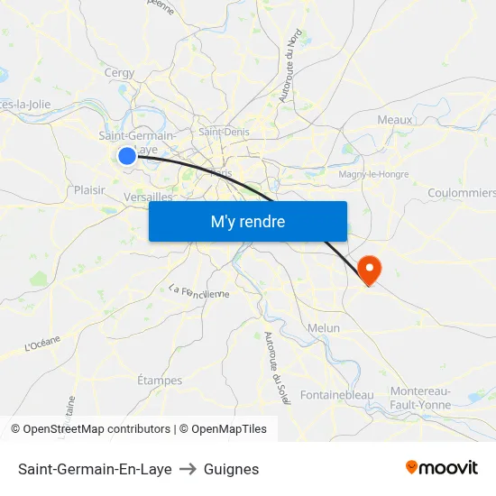 Saint-Germain-En-Laye to Guignes map