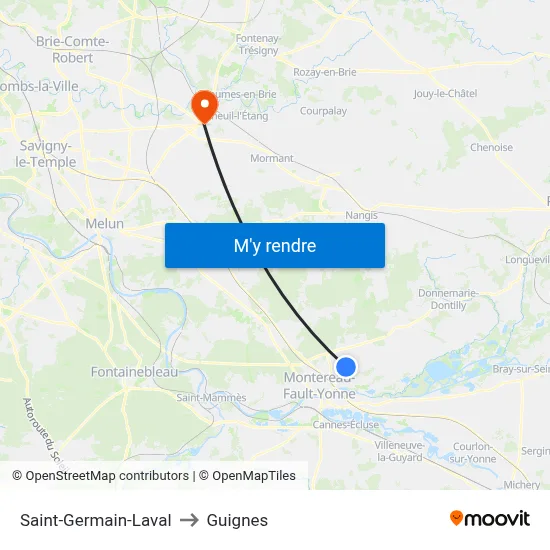 Saint-Germain-Laval to Guignes map