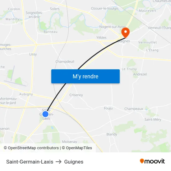 Saint-Germain-Laxis to Guignes map