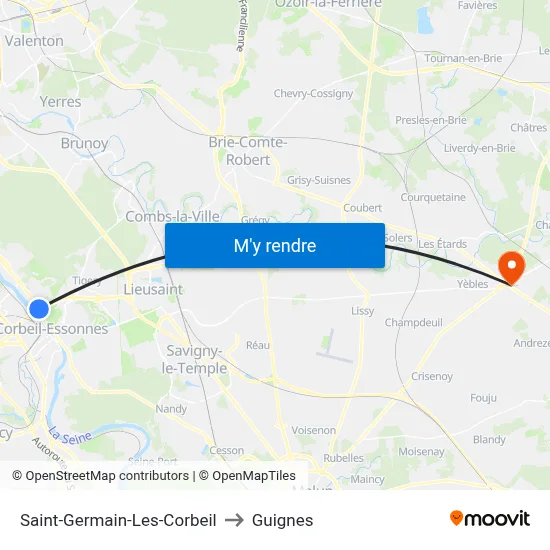 Saint-Germain-Les-Corbeil to Guignes map