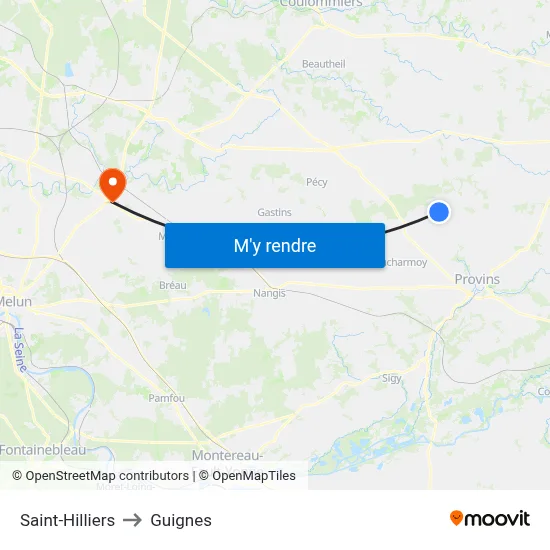 Saint-Hilliers to Guignes map