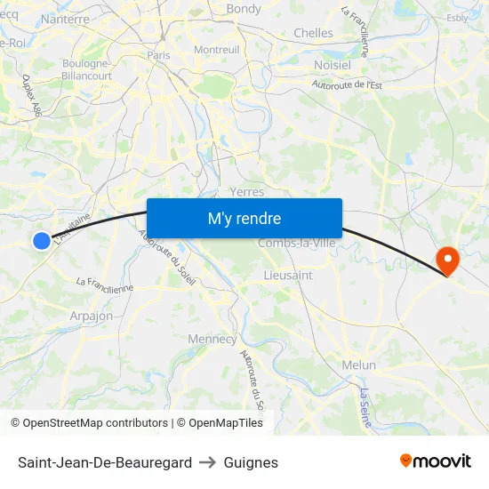 Saint-Jean-De-Beauregard to Guignes map