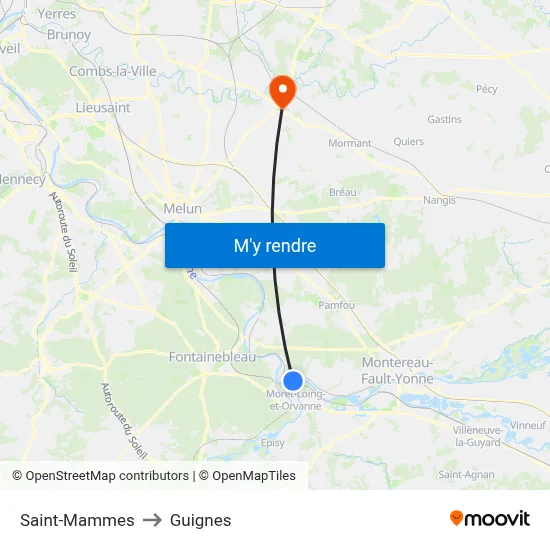 Saint-Mammes to Guignes map