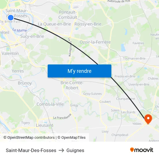 Saint-Maur-Des-Fosses to Guignes map
