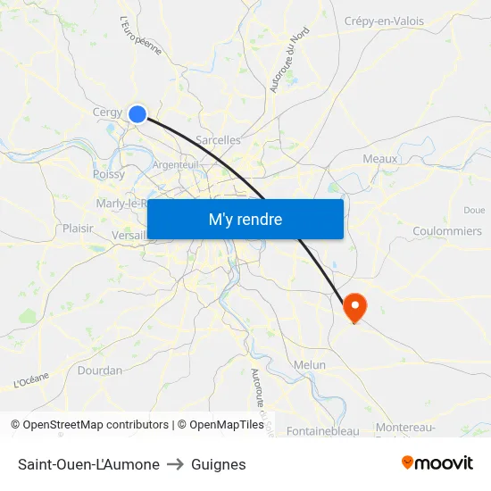 Saint-Ouen-L'Aumone to Guignes map
