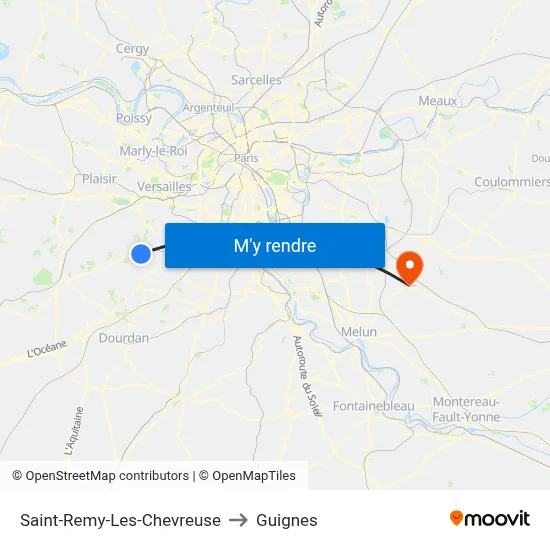 Saint-Remy-Les-Chevreuse to Guignes map