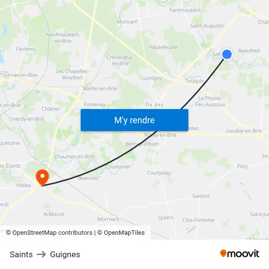 Saints to Guignes map