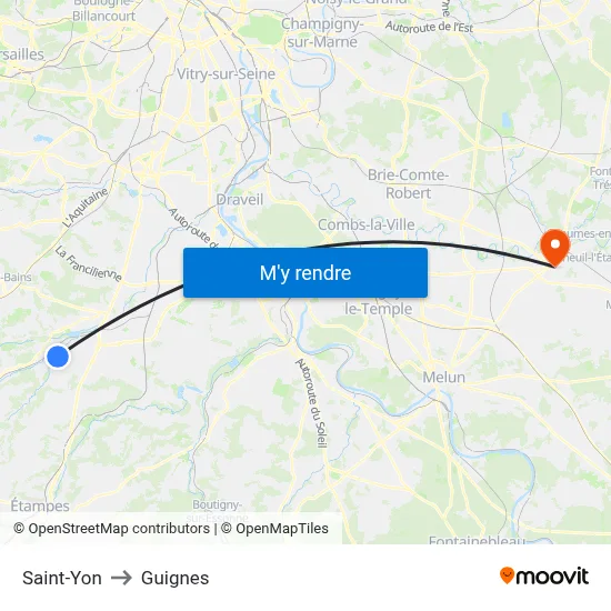Saint-Yon to Guignes map