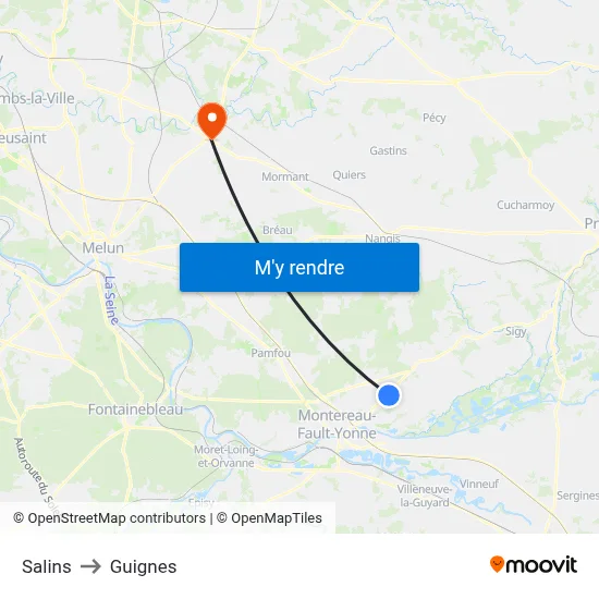 Salins to Guignes map