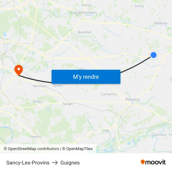 Sancy-Les-Provins to Guignes map