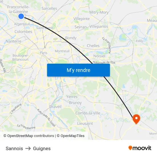 Sannois to Guignes map