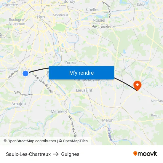 Saulx-Les-Chartreux to Guignes map