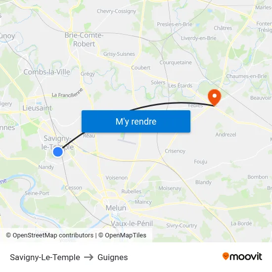 Savigny-Le-Temple to Guignes map