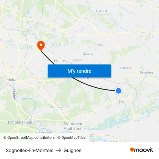 Sognolles-En-Montois to Guignes map
