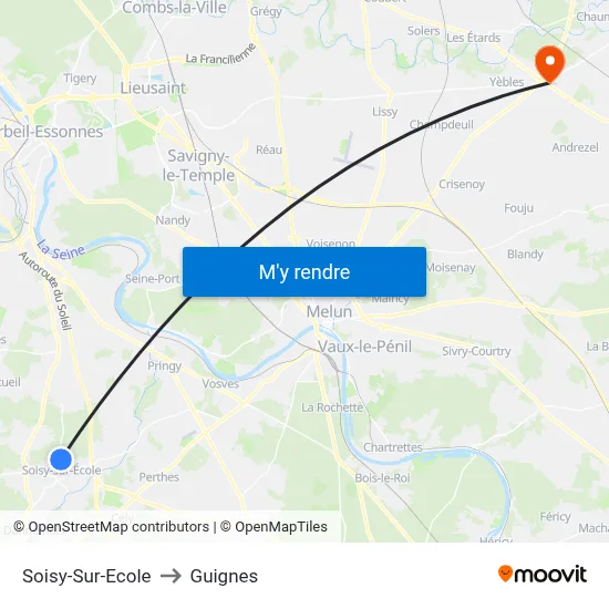 Soisy-Sur-Ecole to Guignes map