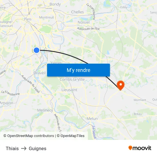 Thiais to Guignes map