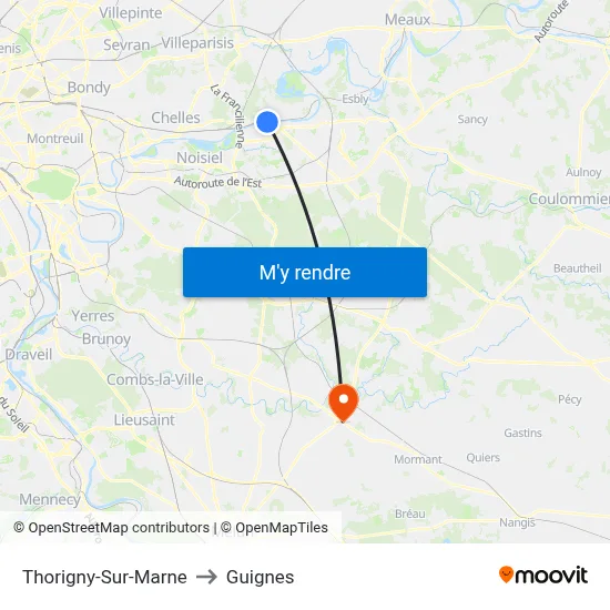 Thorigny-Sur-Marne to Guignes map