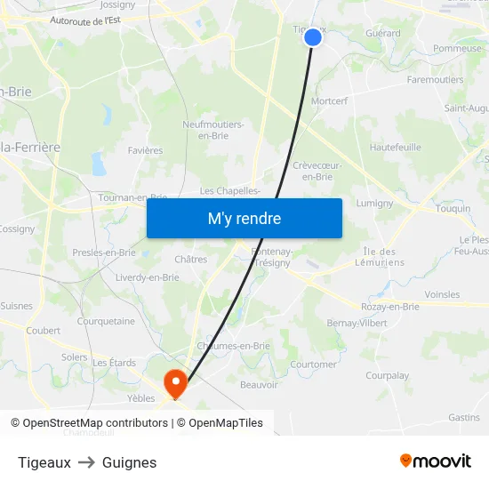 Tigeaux to Guignes map