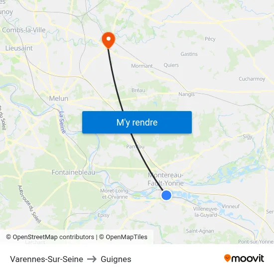 Varennes-Sur-Seine to Guignes map