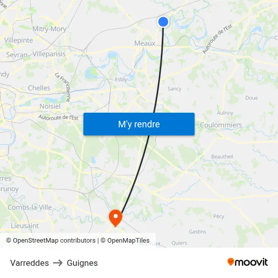 Varreddes to Guignes map