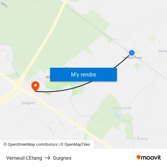 Verneuil-L'Etang to Guignes map