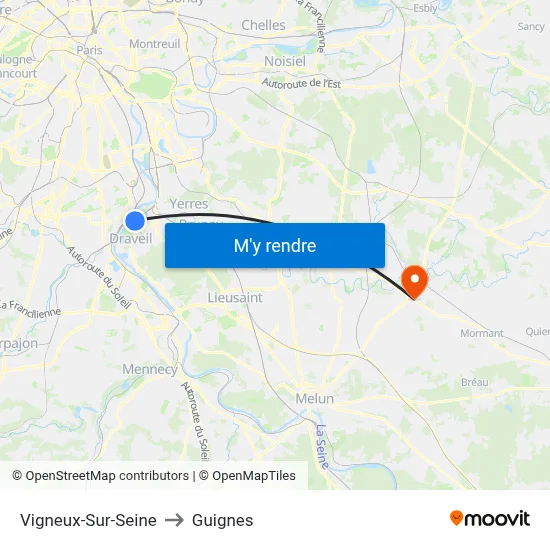 Vigneux-Sur-Seine to Guignes map