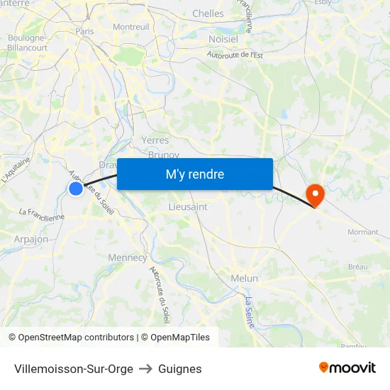 Villemoisson-Sur-Orge to Guignes map