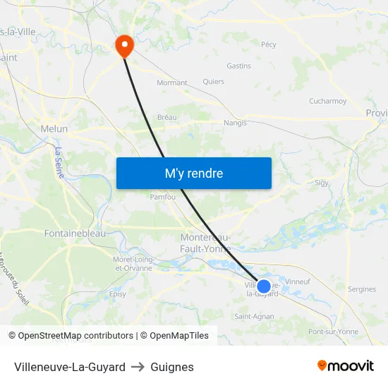 Villeneuve-La-Guyard to Guignes map