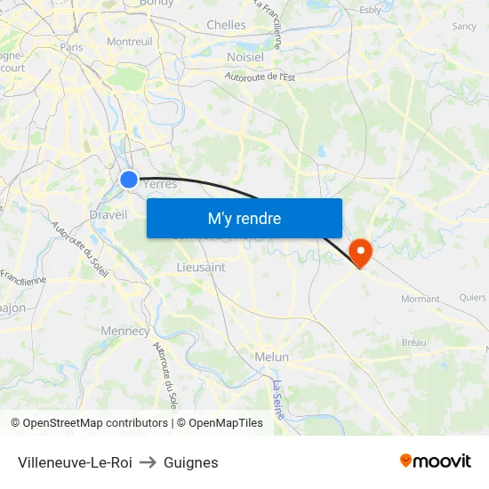 Villeneuve-Le-Roi to Guignes map