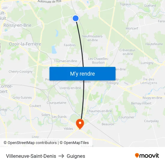 Villeneuve-Saint-Denis to Guignes map